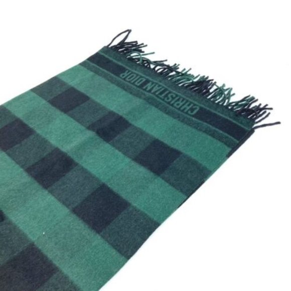 DIOR 95CHE200100 Logo fringe Large format shawl Scarf wool / Angola Green/Black - Picture 8 of 10